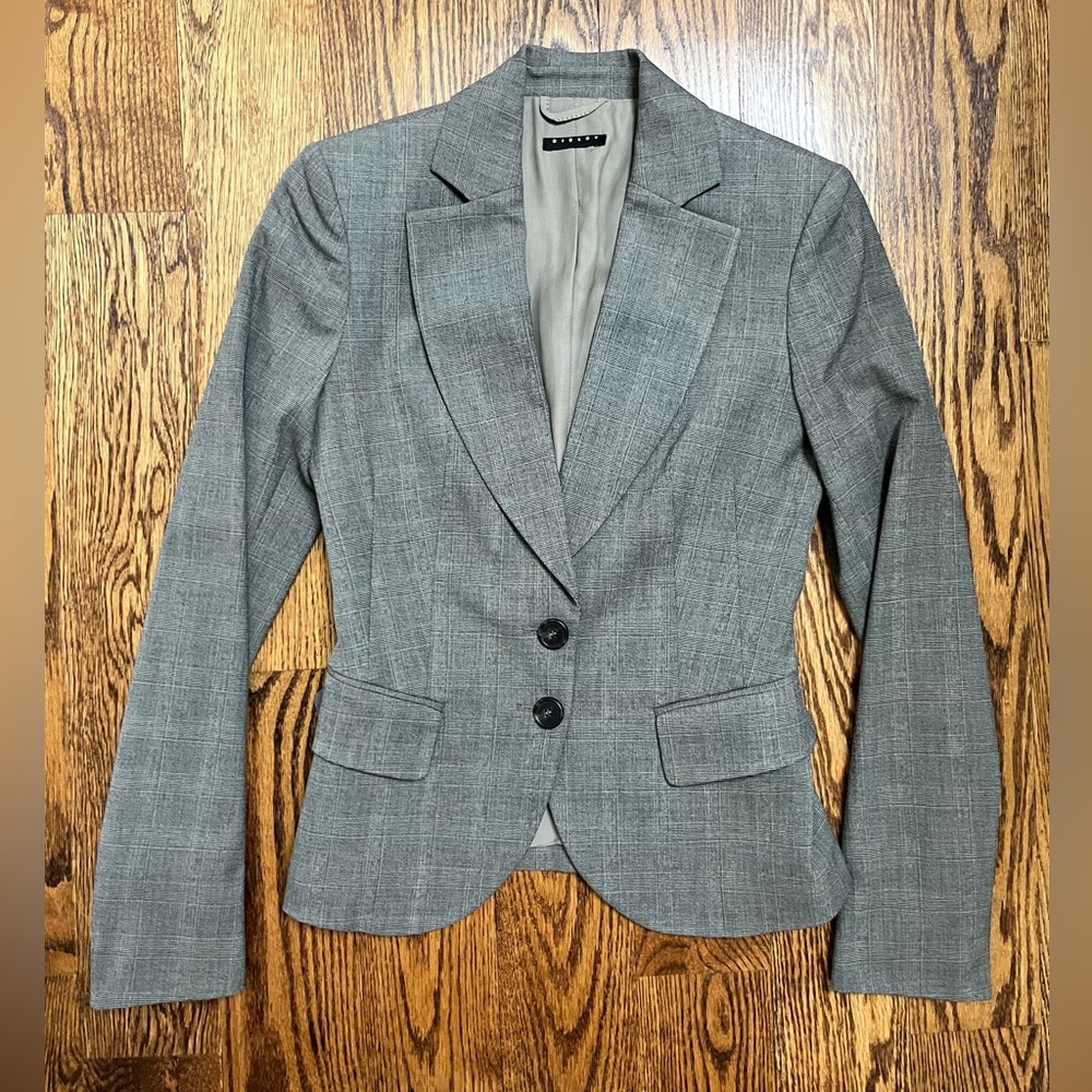Sisley Gray Pinstripe Tailored Blazer Professional Suit Jacket